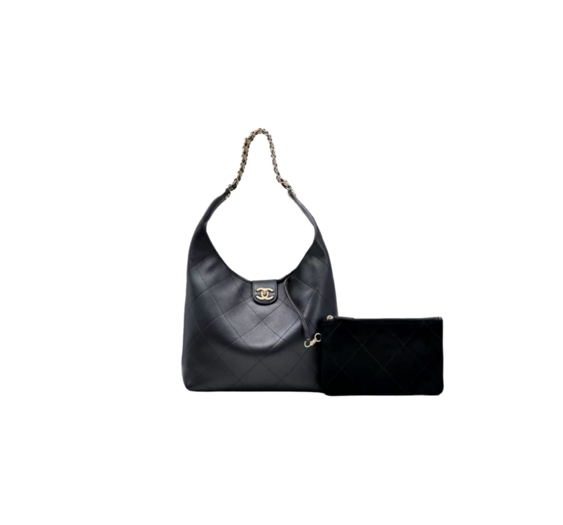 CH@NEL BLACK LEATHER CHAIN HOBO BAG（35*30*14cm）