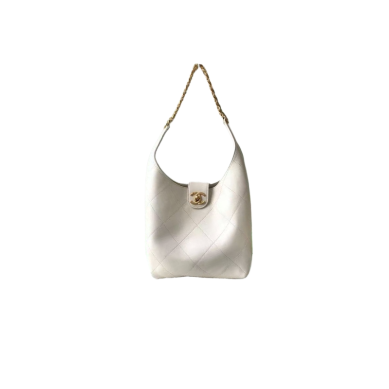 CH@NEL WHITE LEATHER CHAIN HOBO BAG（27*23*21cm）
