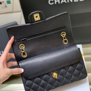 Ch@nel Flap Bag-（Black Inside）Caviar-23CM