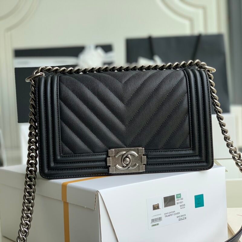 Ch@nel Boy Bag-Caviar-25CM