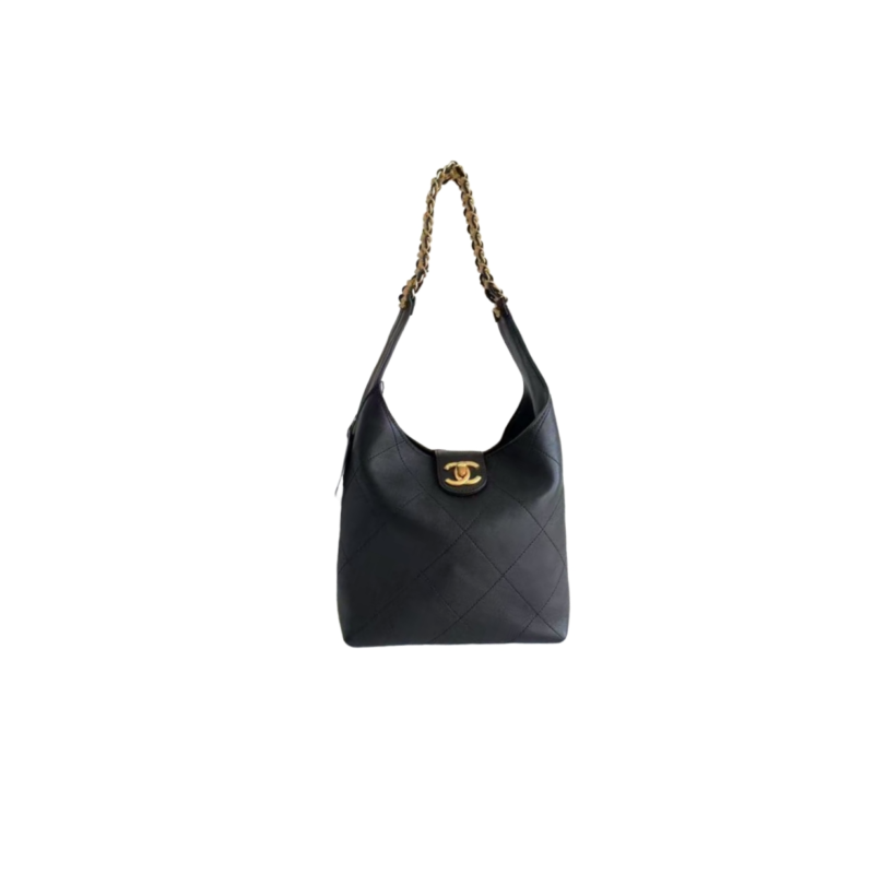 CH@NEL BLACK LEATHER CHAIN HOBO BAG（27*23*21cm）
