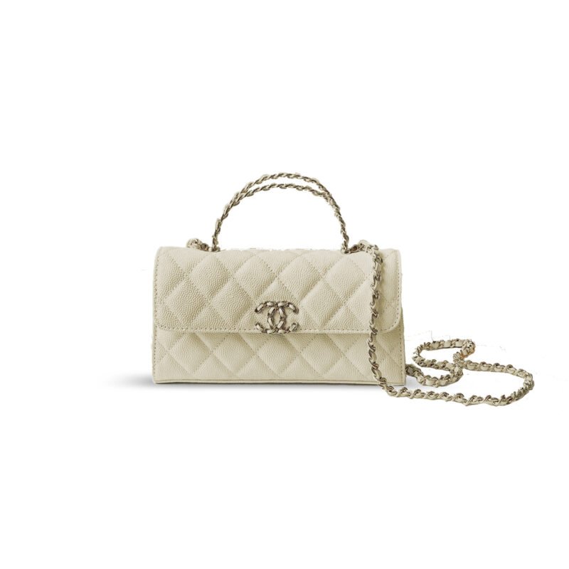 画板-11-4.jpg CH@NEL FLAP PHONE HOLDER WITH CHAIN GRAINED SHINY AP3238 (18*10*4.5cm)