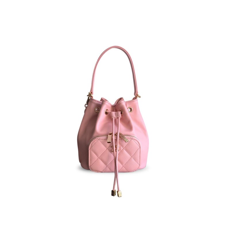 CH@NEL CAVIAR QUILTED MINI CC POCKET BUCKET BAG PINK AP2913 (12.5*10*7cm)