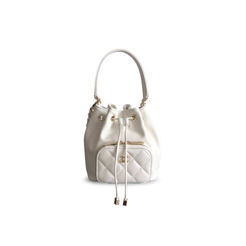 CH@NEL CAVIAR QUILTED MINI CC POCKET BUCKET BAG WHITE AP2913 (12.5*10*7cm)