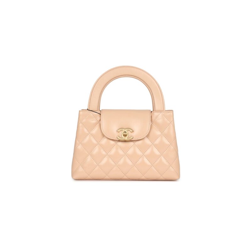 CH@NEL MASTER KELLY SHOPPER BEIGE SHINY CALFSKIN BRUSHED GOLD HARDWARE AS4416 (19*13*7cm)