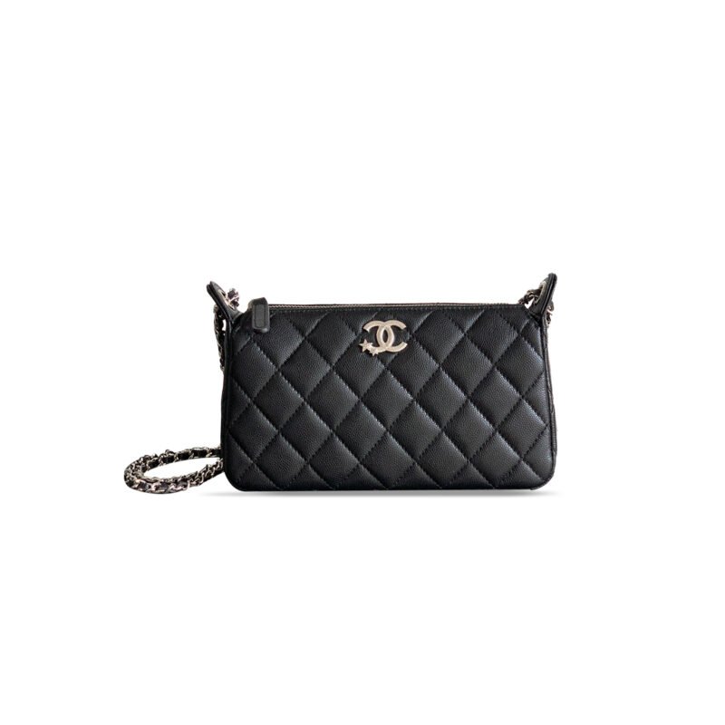 CH@NEL CAVIAR 25B CLUTCH WITH CHAIN BAG IN BLACK AP4855 (21*12*5.5cm)