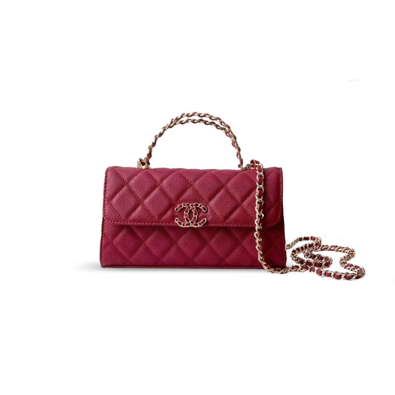 画板-8.jpg CH@NEL FLAP PHONE HOLDER WITH CHAIN GRAINED SHINY AP3238 (18*10*4.5cm)