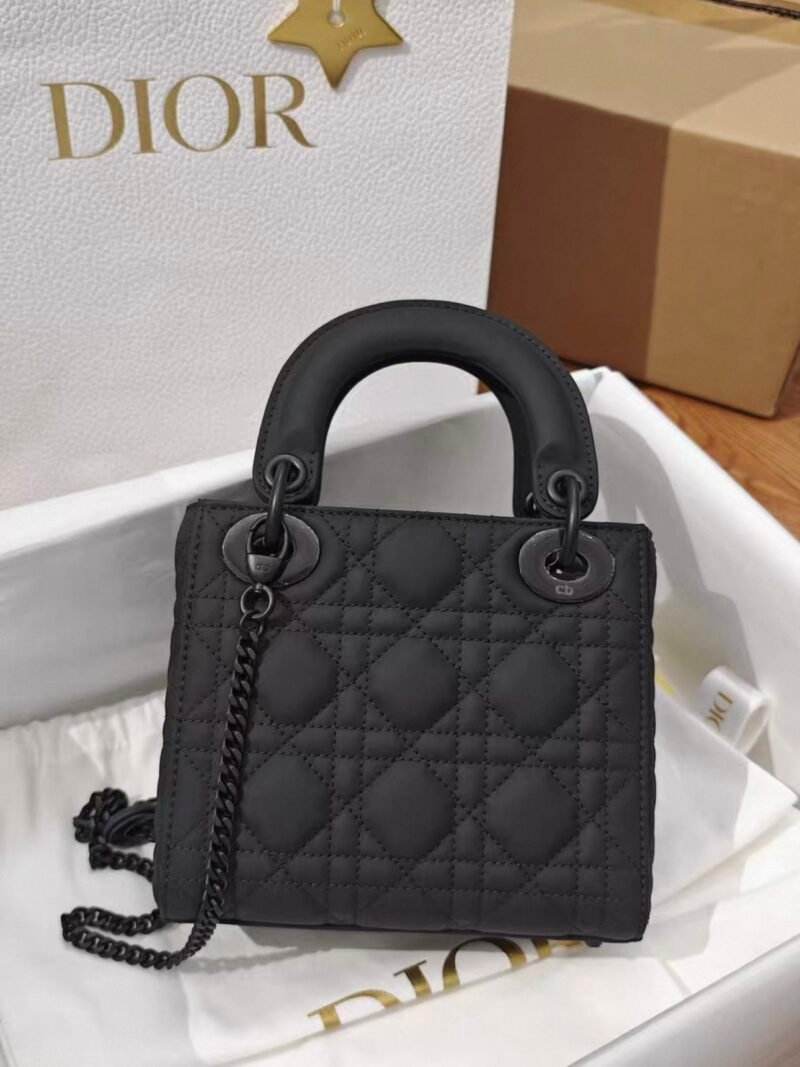 DIOR Small Lady dior Ultramatte Black Cannage Calfskin