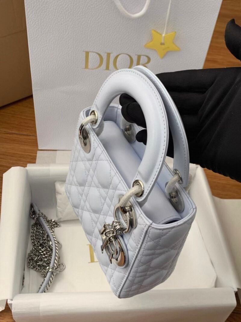 DIOR Mini Lady Dior Bag Cannage Lambskin-Glacier Blue