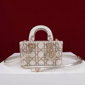 DIOR Lambskin Pearl Embroidered Micro Lady D-Joy Gold