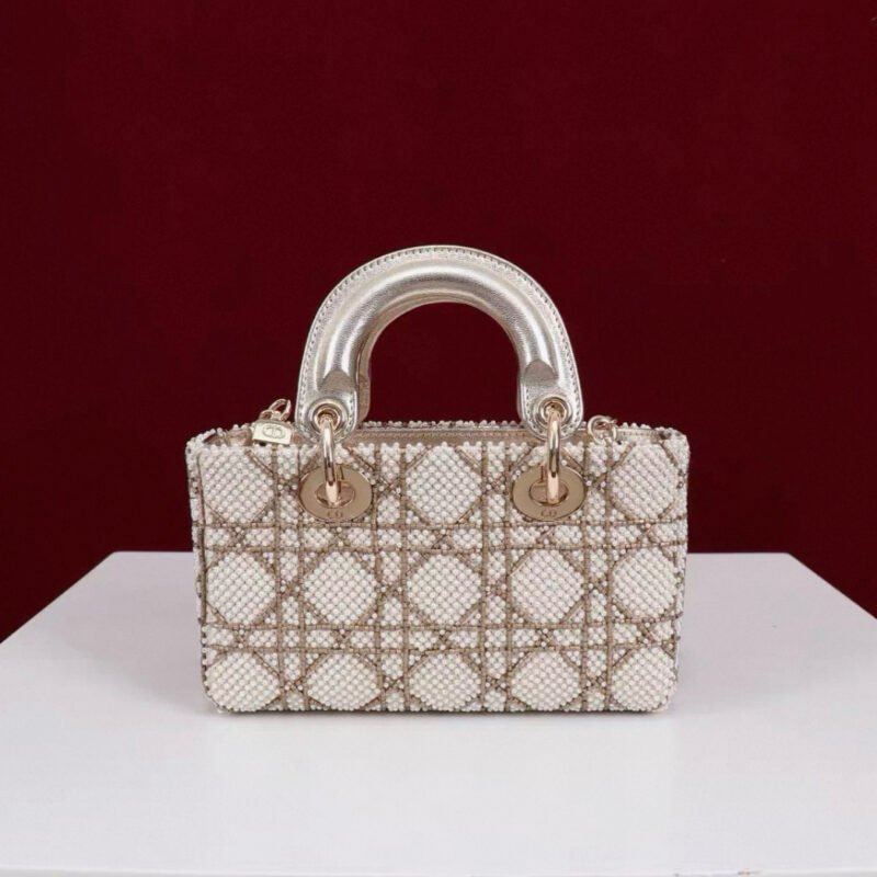 DIOR Lambskin Pearl Embroidered Micro Lady D-Joy Gold