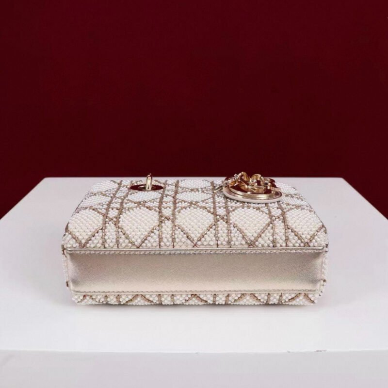 DIOR Lambskin Pearl Embroidered Micro Lady D-Joy Gold