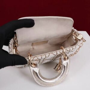 DIOR Lambskin Pearl Embroidered Micro Lady D-Joy Gold