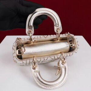 DIOR Lambskin Pearl Embroidered Micro Lady D-Joy Gold