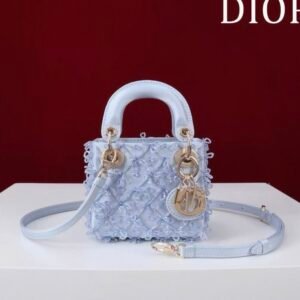 DIOR Lady Dior Mirco Ice Crystal Blue Embroidered Beaded  Bag