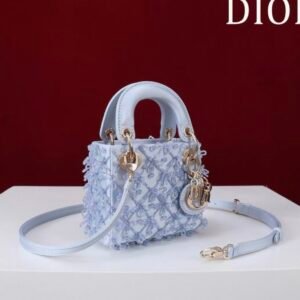 DIOR Lady Dior Mirco Ice Crystal Blue Embroidered Beaded  Bag