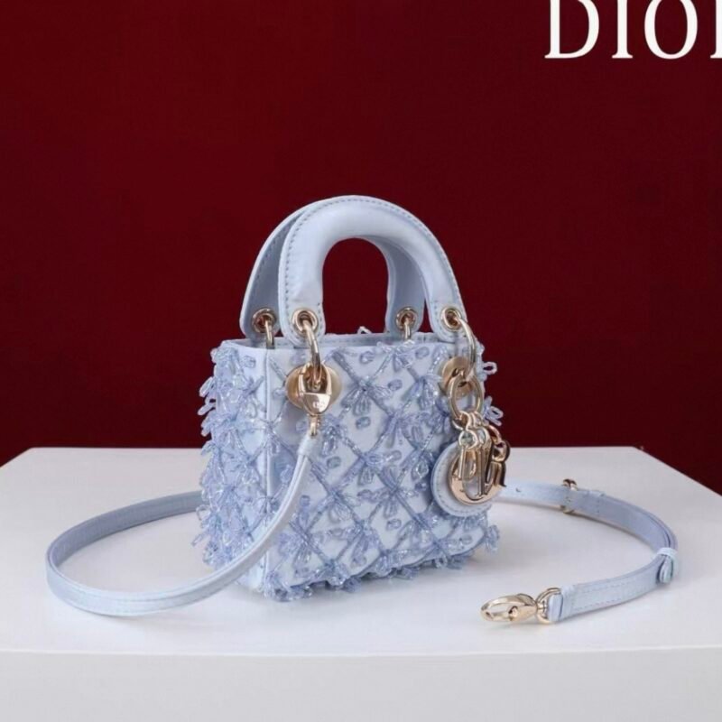 DIOR Lady Dior Mirco Ice Crystal Blue Embroidered Beaded  Bag