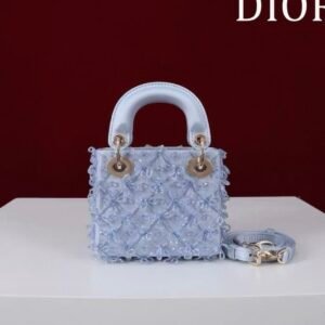 DIOR Lady Dior Mirco Ice Crystal Blue Embroidered Beaded  Bag