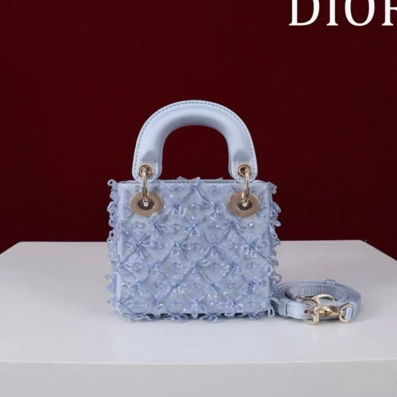 DIOR Lady Dior Mirco Ice Crystal Blue Embroidered Beaded  Bag