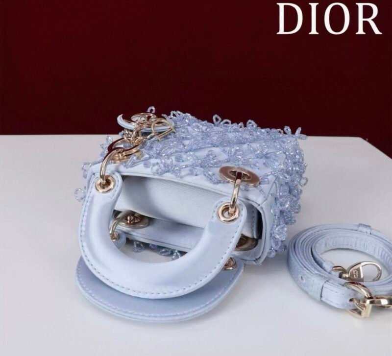 DIOR Lady Dior Mirco Ice Crystal Blue Embroidered Beaded  Bag
