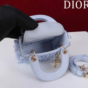DIOR Lady Dior Mirco Ice Crystal Blue Embroidered Beaded  Bag