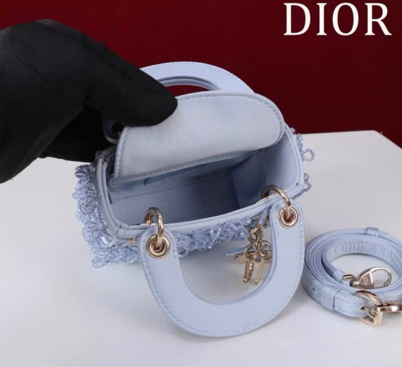 DIOR Lady Dior Mirco Ice Crystal Blue Embroidered Beaded  Bag