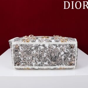 DIOR Medium Lady D-Lite Bag Latte Embroidery with Gold-Tone Dior Around the World Motif