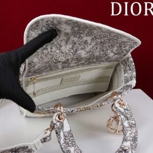 DIOR Medium Lady D-Lite Bag Latte Embroidery with Gold-Tone Dior Around the World Motif
