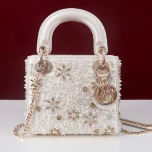 DIOR MINI Lady Embroidered Snowflake embroidery with beads in Calfskin
