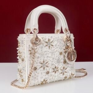 DIOR MINI Lady Embroidered Snowflake embroidery with beads in Calfskin