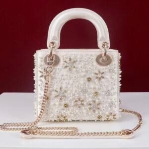 DIOR MINI Lady Embroidered Snowflake embroidery with beads in Calfskin