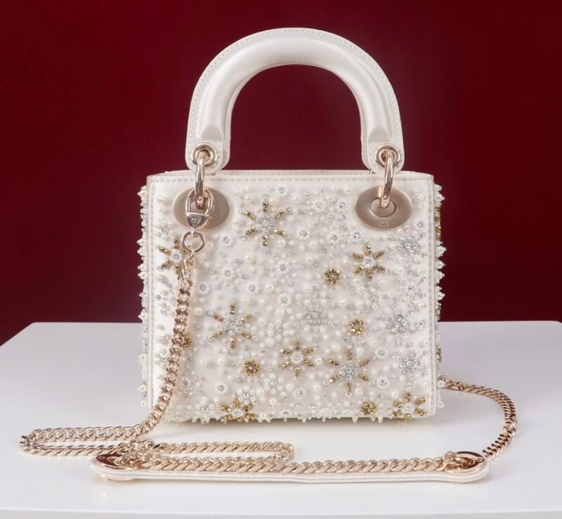 DIOR MINI Lady Embroidered Snowflake embroidery with beads in Calfskin