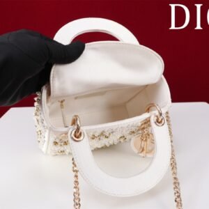 DIOR MINI Lady Embroidered Snowflake embroidery with beads in Calfskin