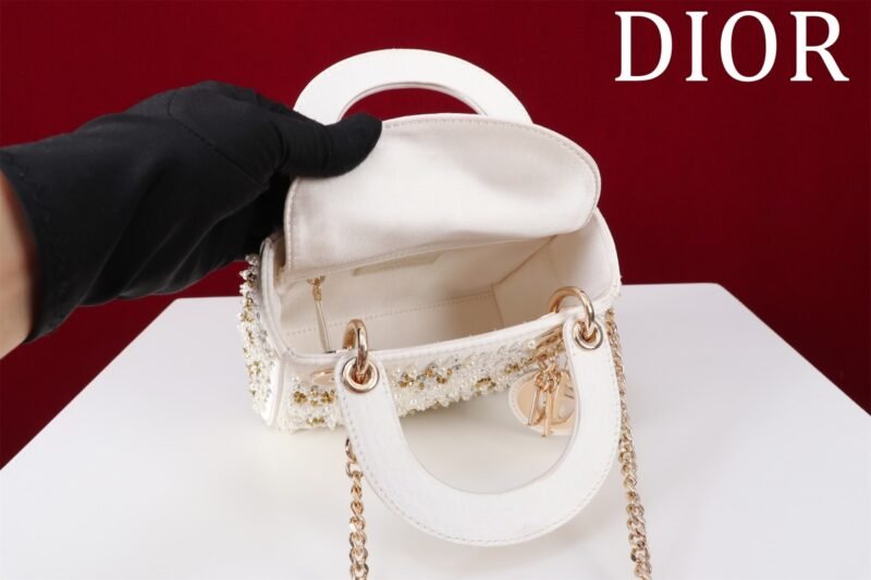 DIOR MINI Lady Embroidered Snowflake embroidery with beads in Calfskin