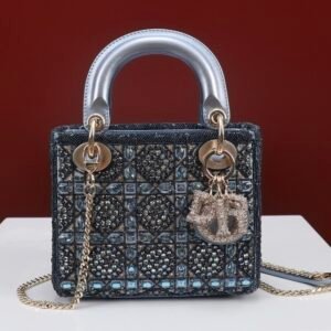 DIOR MINI Lady dior Embroidered Pearl Decoration, Calfskin and Satin