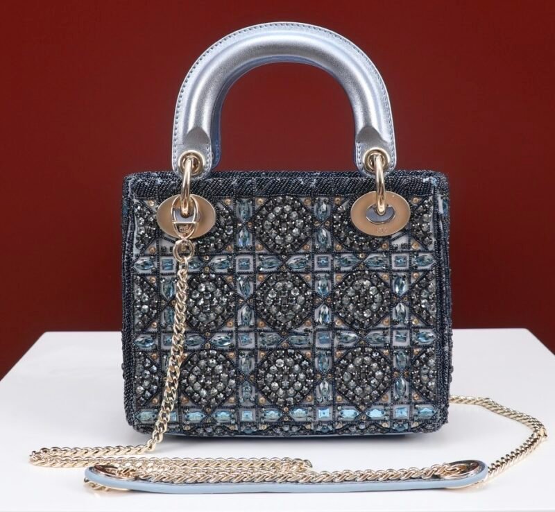 DIOR MINI Lady dior Embroidered Pearl Decoration, Calfskin and Satin