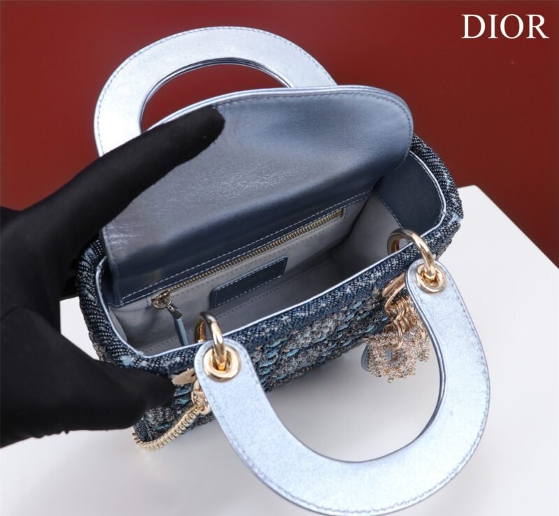 DIOR MINI Lady dior Embroidered Pearl Decoration, Calfskin and Satin