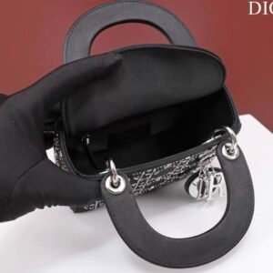 DIOR Mini Lady Dior Bag Black Strass Cannage Satin