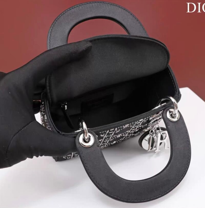 DIOR Mini Lady Dior Bag Black Strass Cannage Satin