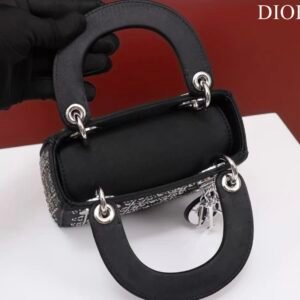 DIOR Mini Lady Dior Bag Black Strass Cannage Satin