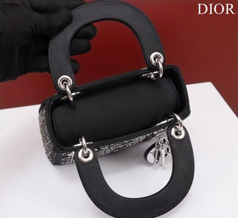 DIOR Mini Lady Dior Bag Black Strass Cannage Satin
