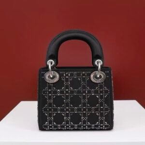 DIOR Mini Lady Dior Bag Black Strass Cannage Satin