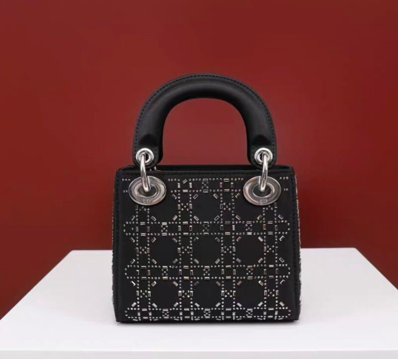 DIOR Mini Lady Dior Bag Black Strass Cannage Satin