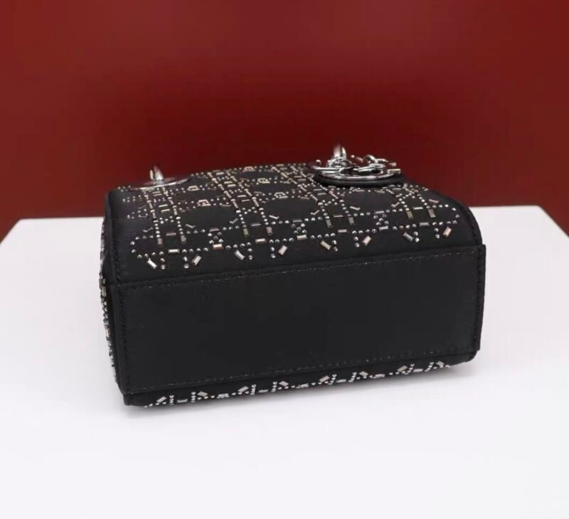 DIOR Mini Lady Dior Bag Black Strass Cannage Satin