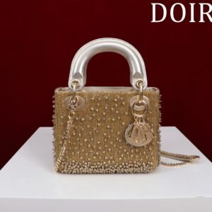 DIOR MINI Lady dior Embroidered Pearl Decoration, Calfskin and Satin
