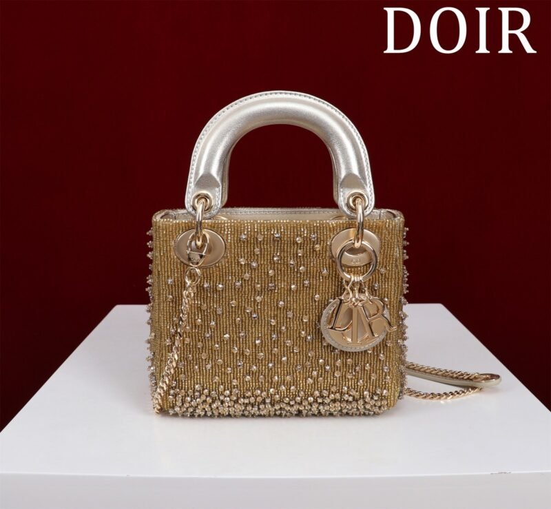 DIOR MINI Lady dior Embroidered Pearl Decoration, Calfskin and Satin