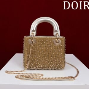 DIOR MINI Lady dior Embroidered Pearl Decoration, Calfskin and Satin