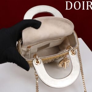 DIOR MINI Lady dior Embroidered Pearl Decoration, Calfskin and Satin