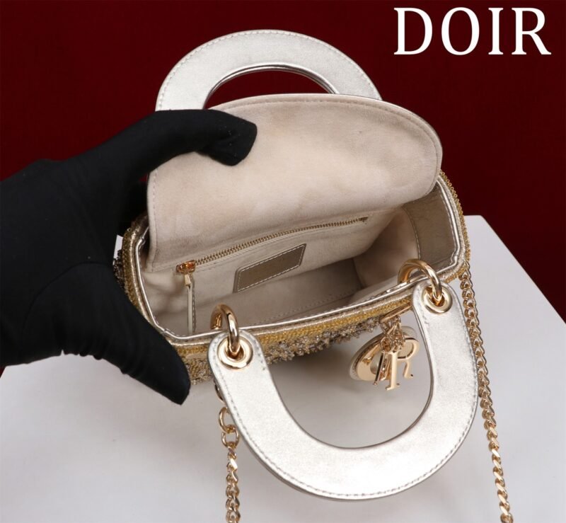 DIOR MINI Lady dior Embroidered Pearl Decoration, Calfskin and Satin
