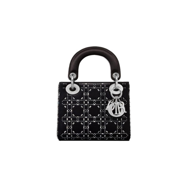 DIOR Mini Lady Dior Bag Black Strass Cannage Satin